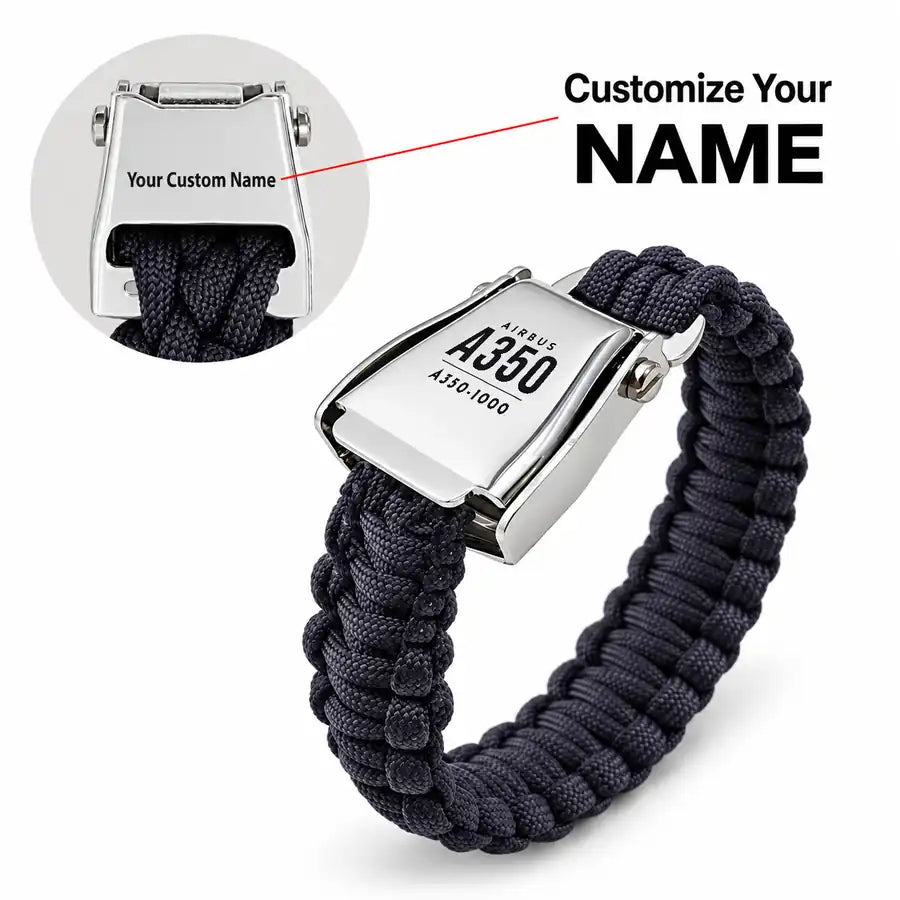 Airbus A350-1000 - Seat Belt Bracelet - Tag + Name - Black