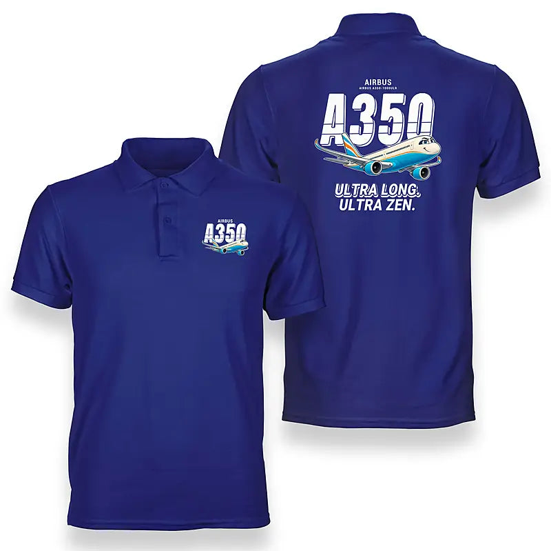 Airbus A350-1000ULR - Cartoon - Double-Side Polo - Blue