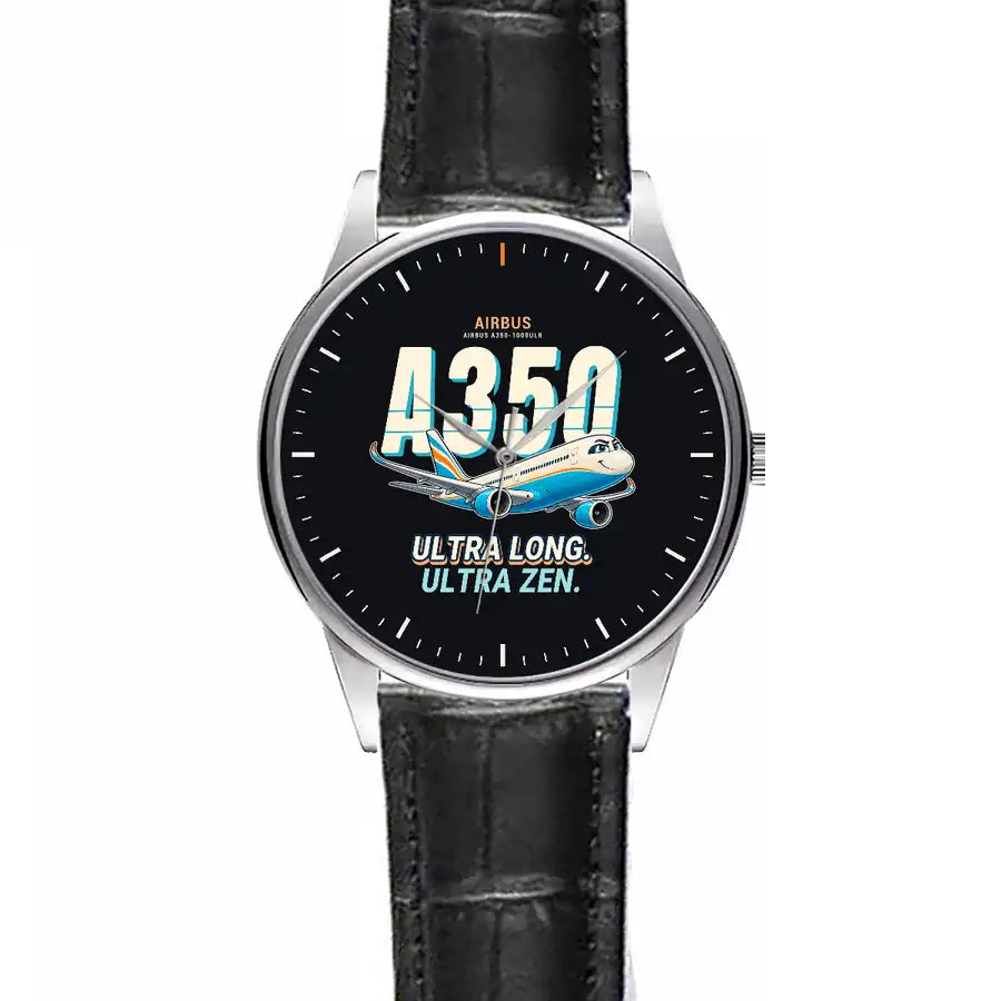 Airbus A350-1000ULR - Cartoon - Leather Strap - Striped Black Leather Strap