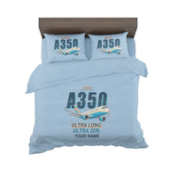 Thumbnail for Airbus A350-1000ULR - Cartoon + Name - Bedding Set - Light Blue