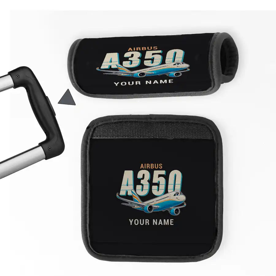 Airbus A350-1000ULR - Cartoon + Name - Luggage Handle Cover - Black