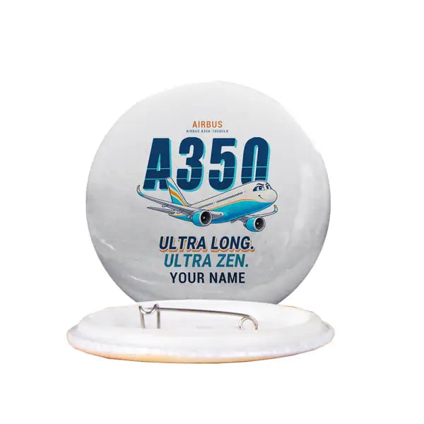 Airbus A350-1000ULR - Cartoon + Name - Pin - White