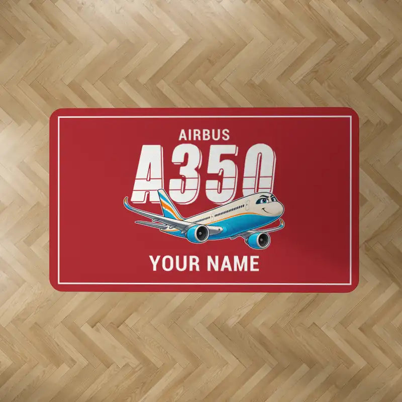 Airbus A350-1000ULR - Cartoon + Name - Rectangle Carpet - Red