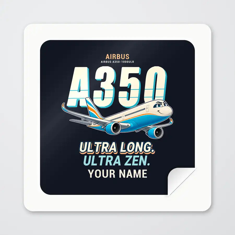 Airbus A350-1000ULR - Cartoon + Name - Square Sticker - Peel