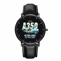 Thumbnail for Airbus A350-1000ULR - Cartoon - Slim Leather - Black and Black Leather Strap