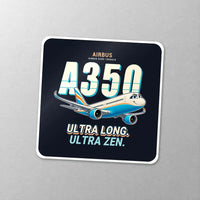 Thumbnail for Airbus A350-1000ULR - Cartoon - Square Sticker - Close-up