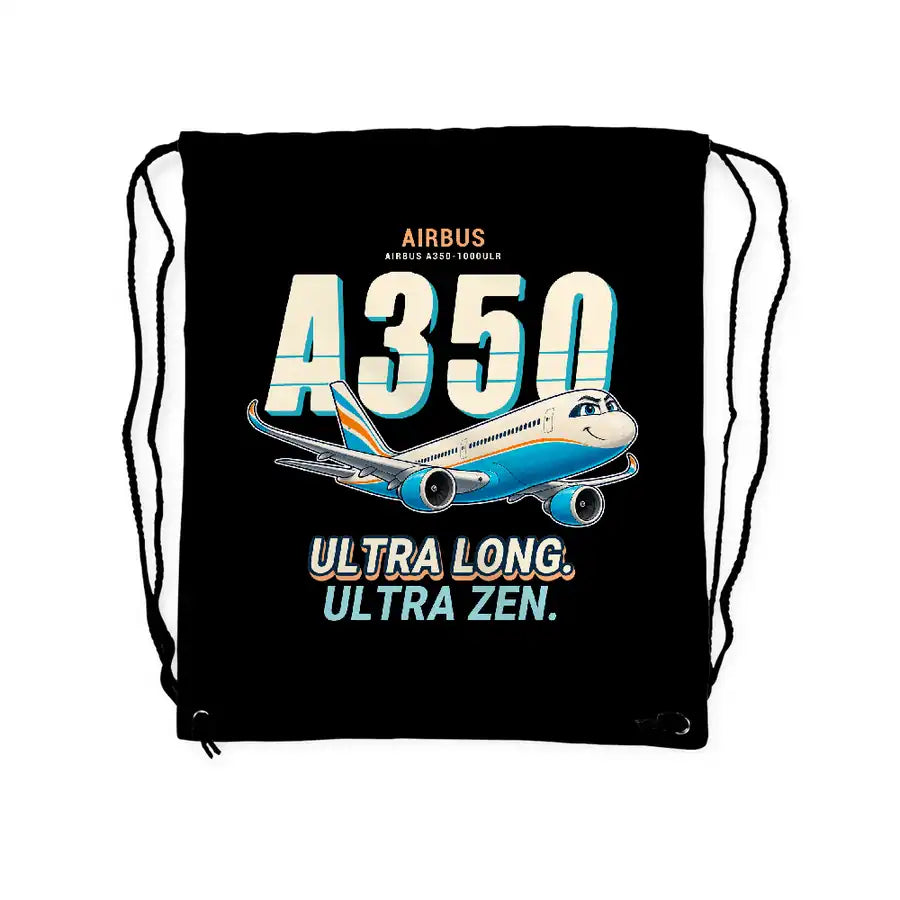 Airbus A350-1000ULR - Drawstring Bag - Cartoon - Black