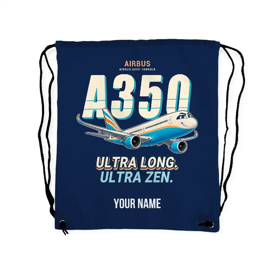 Airbus A350-1000ULR - Drawstring Bag - Cartoon + Name - Dark Blue