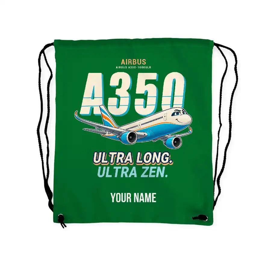 Airbus A350-1000ULR - Drawstring Bag - Cartoon + Name - Green