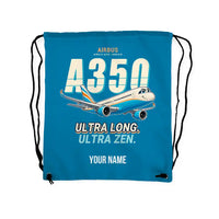 Thumbnail for Airbus A350-1000ULR - Drawstring Bag - Cartoon + Name - Light Blue