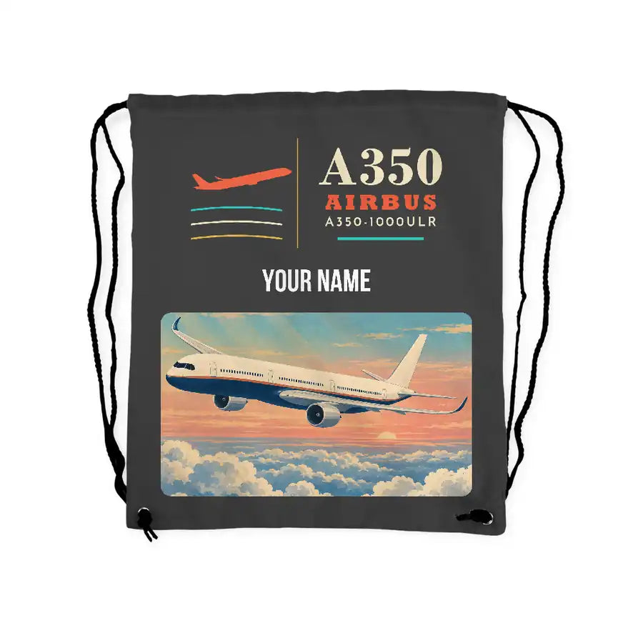 Airbus A350-1000ULR - Drawstring Bag - Classic + Name - Gray