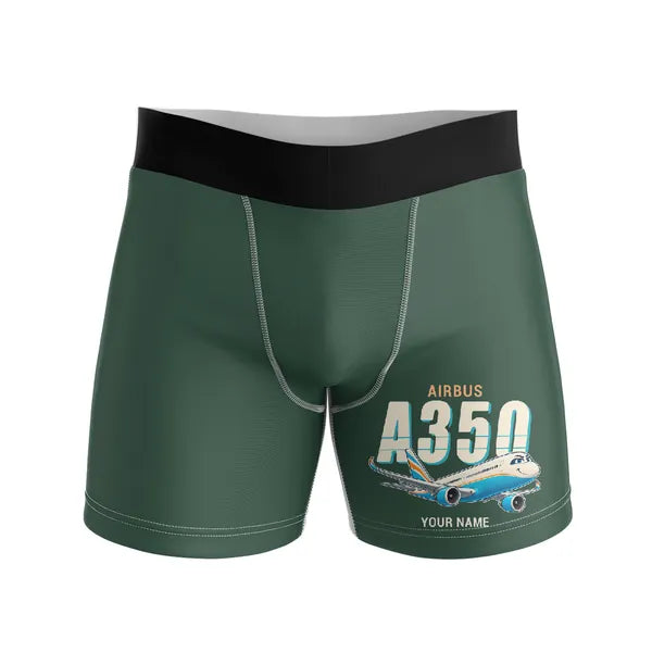 Airbus A350-1000ULR - Men Boxers - Cartoon + Name - Dark Green