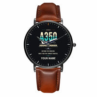 Thumbnail for Airbus A350-1000ULR - Original + Name - Slim Leather - Black and Brown Leather Strap