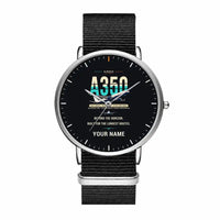 Thumbnail for Airbus A350-1000ULR - Original + Name - Slim Leather - Silver and Black Nylon Strap