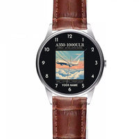 Thumbnail for Airbus A350-1000ULR - Poster + Name - Leather Strap - Striped Brown Leather Strap