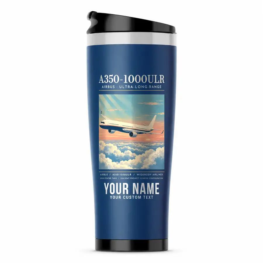 Airbus A350-1000ULR - Poster + Name - Stainless Steel (No Holder) - Blue