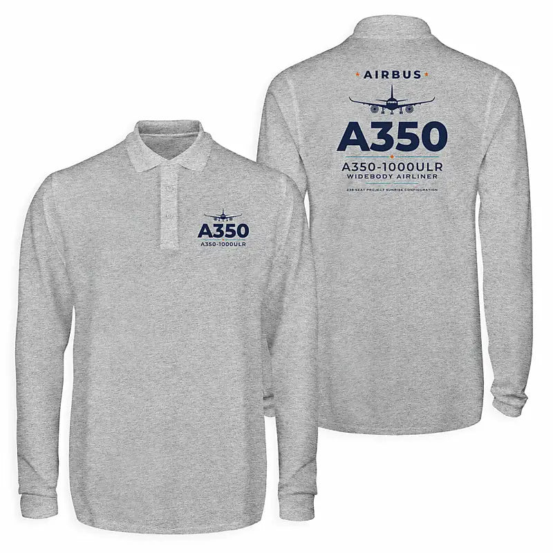 Airbus A350-1000ULR Premium Polo T-Shirts - Heritage - Long Sleeve - Gray