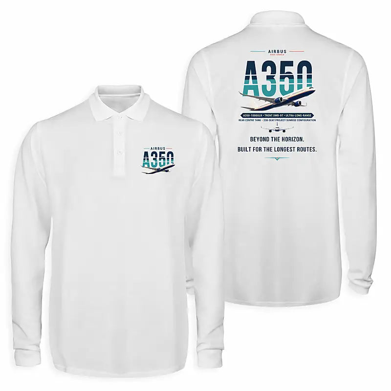 Airbus A350-1000ULR Premium Polo T-Shirts - Original - Long Sleeve - White