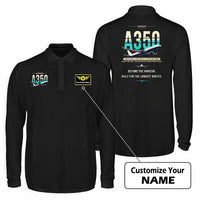 Thumbnail for Airbus A350-1000ULR Premium Polo T-Shirts - Original + Name - Long Sleeve - Black