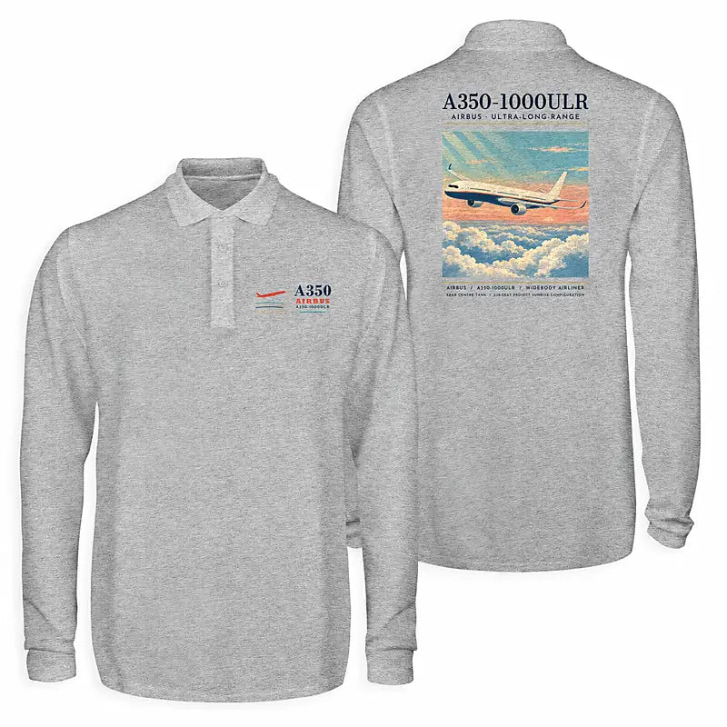 Airbus A350-1000ULR Premium Polo T-Shirts - Poster - Long Sleeve - Gray