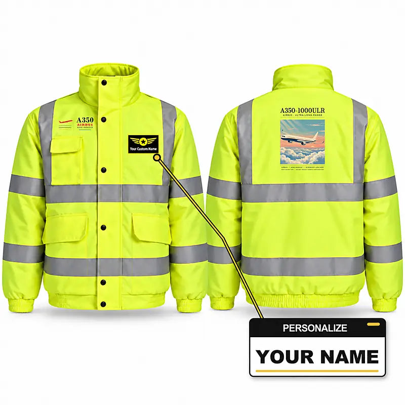 Airbus A350-1000ULR Reflective Winter Jackets - Poster + Name - Fluorescent Yellow