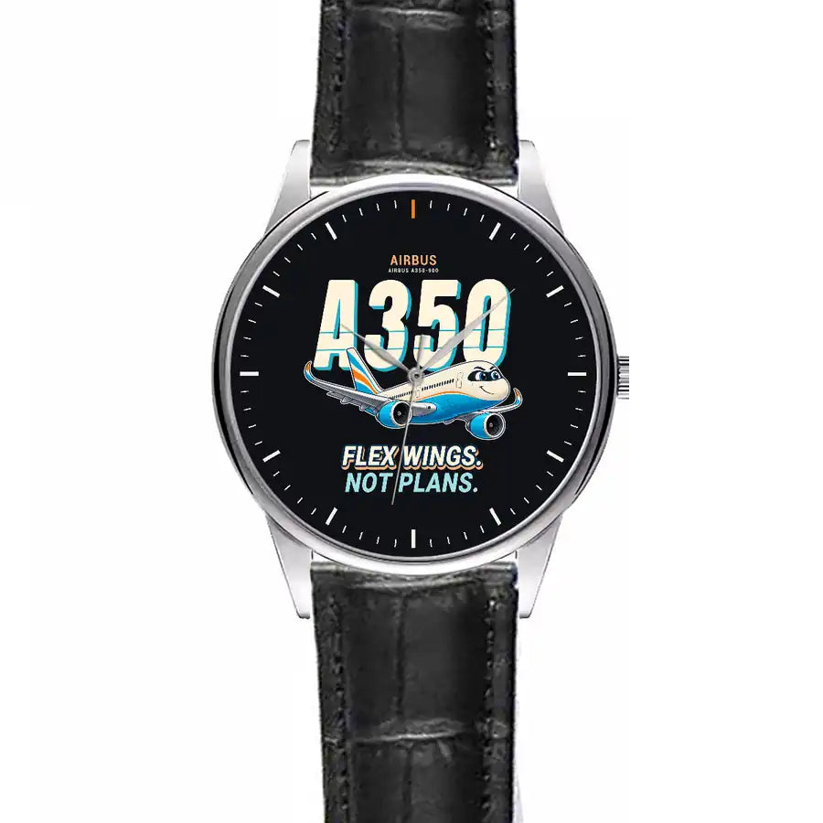 Airbus A350-900 - Cartoon - Leather Strap - Striped Black Leather Strap