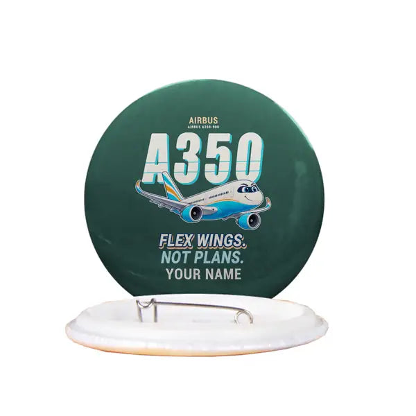 Airbus A350-900 - Cartoon + Name - Pin - Dark Green