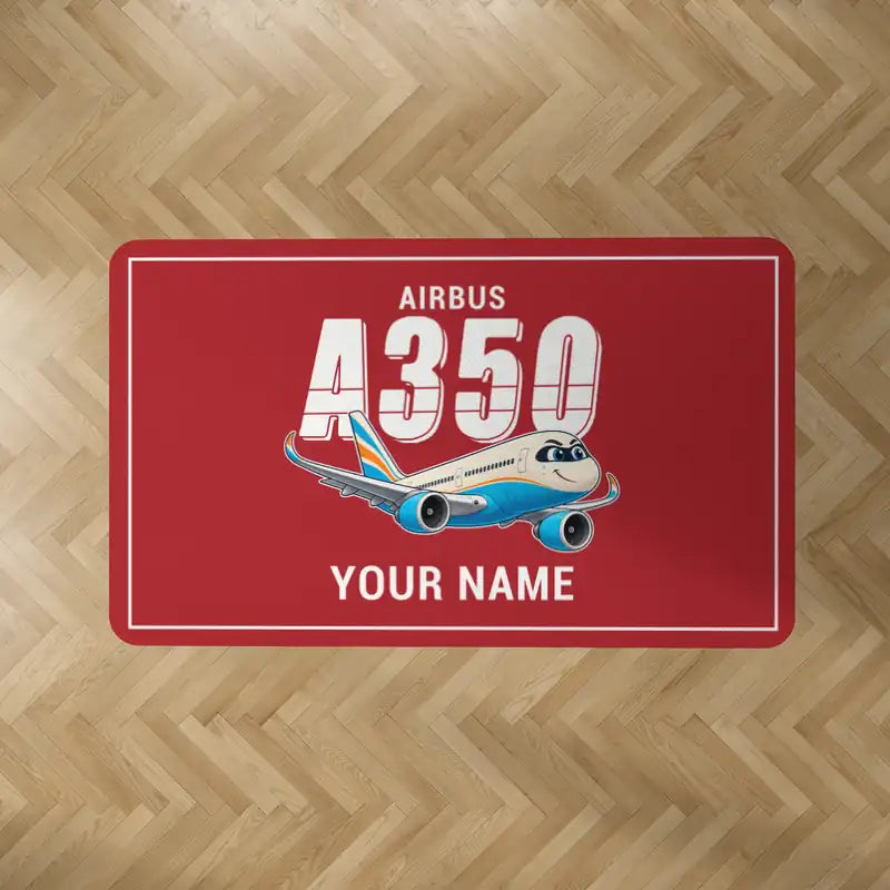 Airbus A350-900 - Cartoon + Name - Rectangle Carpet - Red
