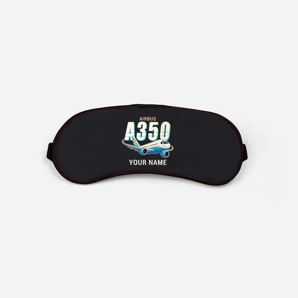 Airbus A350-900 - Cartoon + Name - Sleep Mask - Black