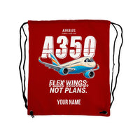 Thumbnail for Airbus A350-900 - Drawstring Bag - Cartoon + Name - Red