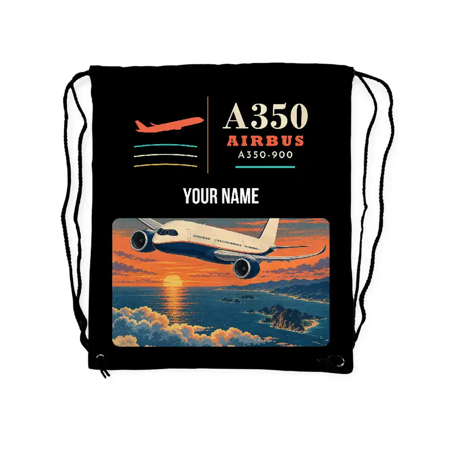 Airbus A350-900 - Drawstring Bag - Classic + Name - Black