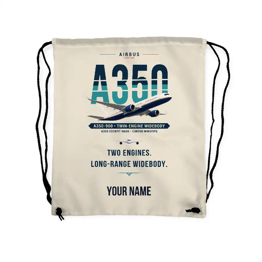Airbus A350-900 - Drawstring Bag - Original + Name - Beige