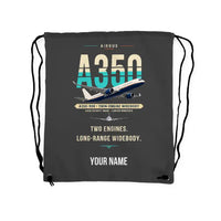 Thumbnail for Airbus A350-900 - Drawstring Bag - Original + Name - Gray