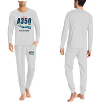 Thumbnail for Airbus A350-900 - Men Pajamas - Cartoon Chest + Name - Light Gray
