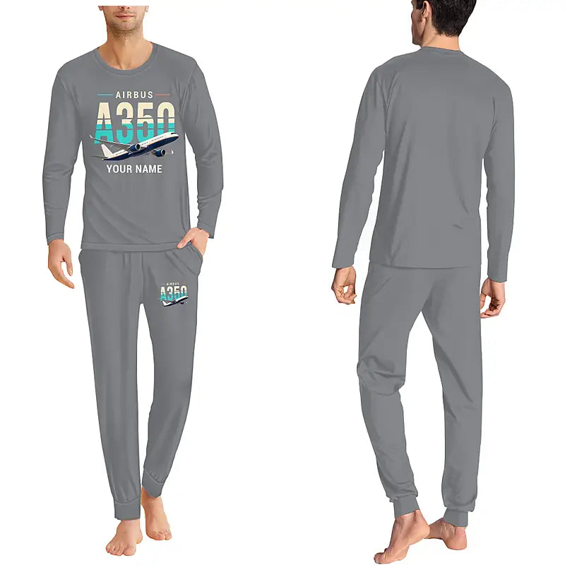 Airbus A350-900 - Men Pajamas - Original Chest + Name - Gray