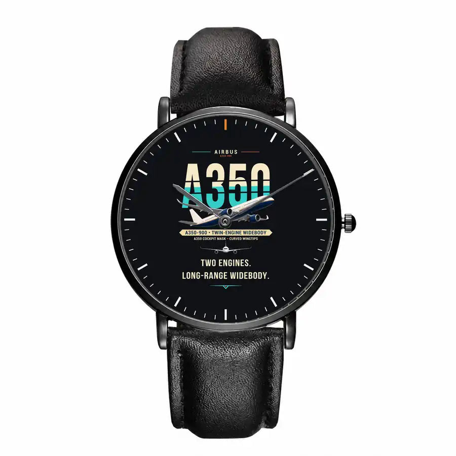 Airbus A350-900 - Original - Slim Leather - Black and Black Leather Strap