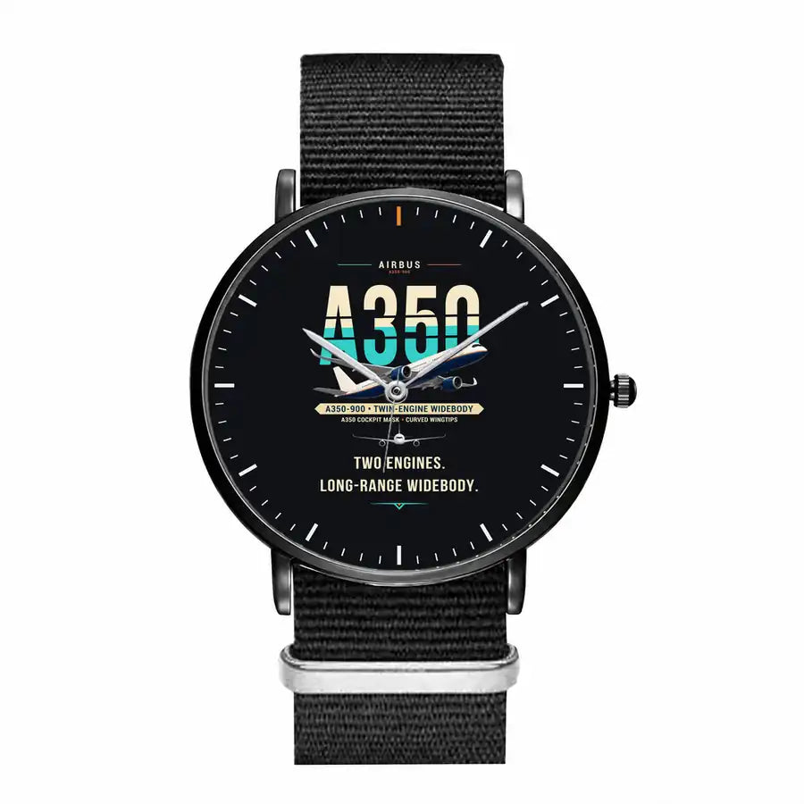 Airbus A350-900 - Original - Slim Leather - Black and Black Nylon Strap