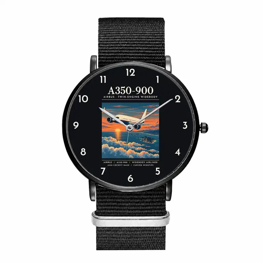 Airbus A350-900 - Poster - Slim Leather - Black and Black Nylon Strap