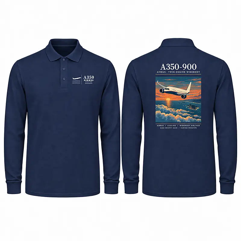 Airbus A350-900 Premium Polo T-Shirts - Poster - Long Sleeve - Dark Blue
