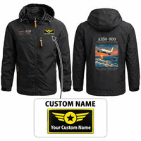 Thumbnail for Airbus A350-900 Stylish Jackets - Hooded Windbreaker - Poster + Name - Black