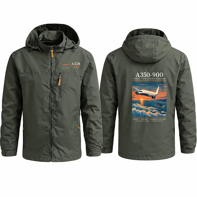 Airbus A350-900 Stylish Jackets - Hooded Windbreaker - Poster - Olive Green
