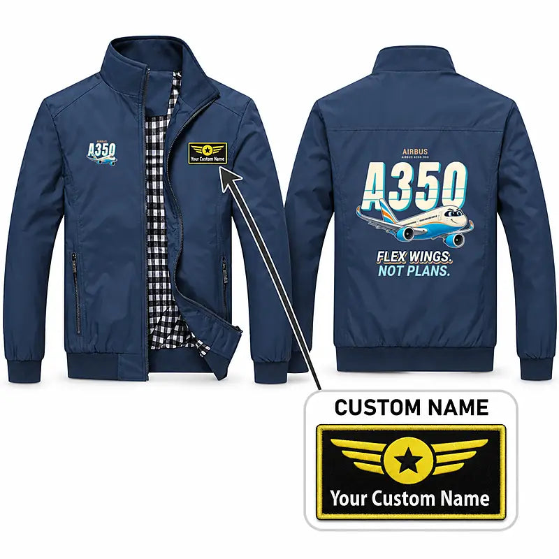 Airbus A350-900 Stylish Jackets - Stand Collar - Cartoon + Name - Navy Blue