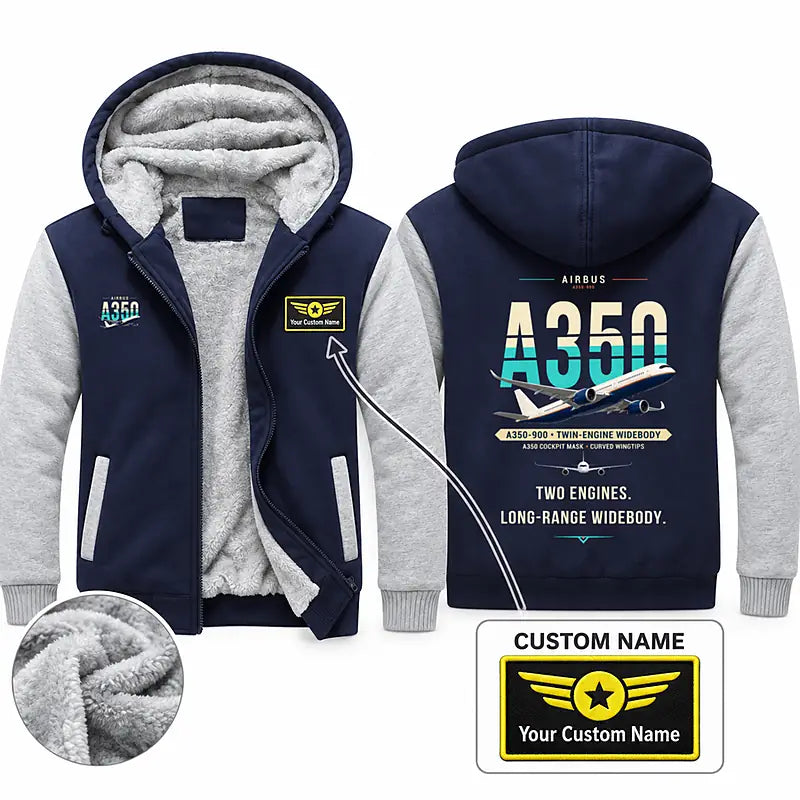 Airbus A350-900 Zipped Sweatshirts - Original + Name - Navy & Gray