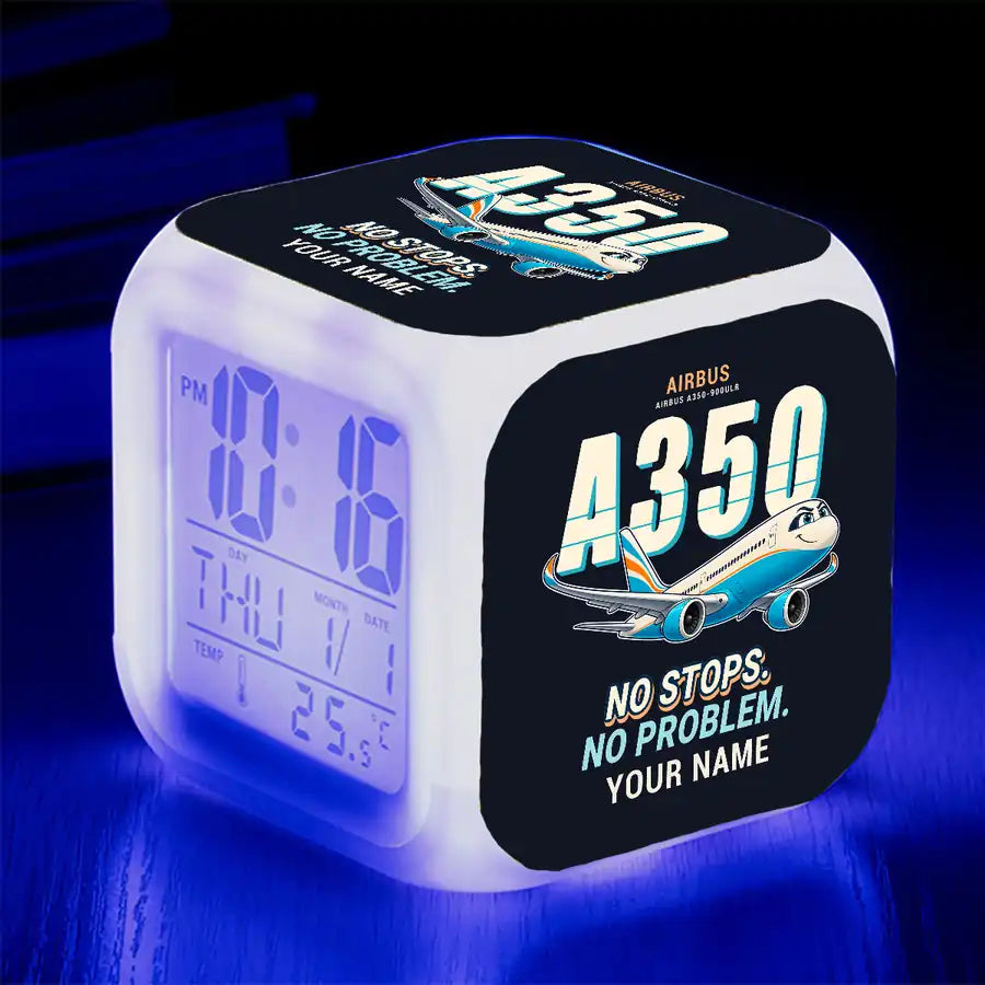 Airbus A350-900ULR - Cartoon + Name - Alarm Clock