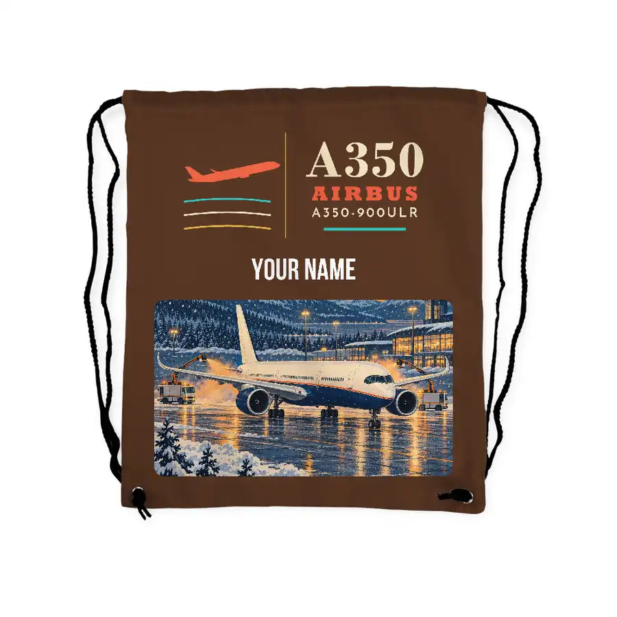 Airbus A350-900ULR - Drawstring Bag - Classic + Name - Brown