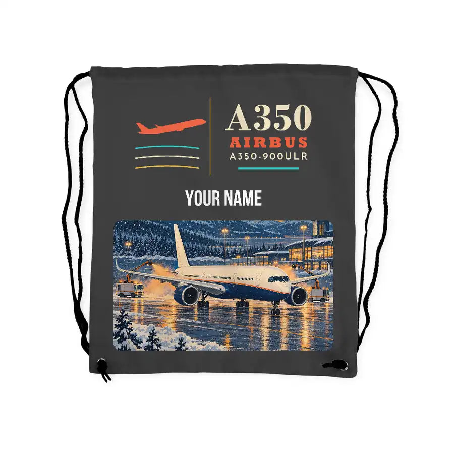 Airbus A350-900ULR - Drawstring Bag - Classic + Name - Gray