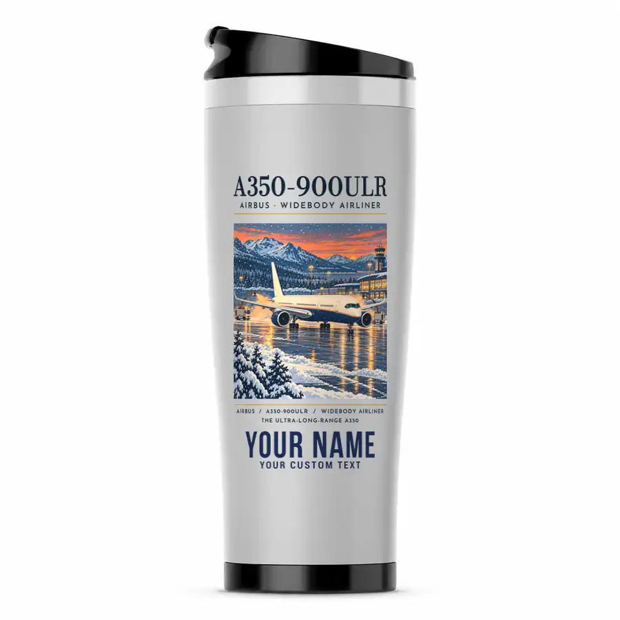 Airbus A350-900ULR - Poster + Name - Stainless Steel (No Holder) - Light Gray