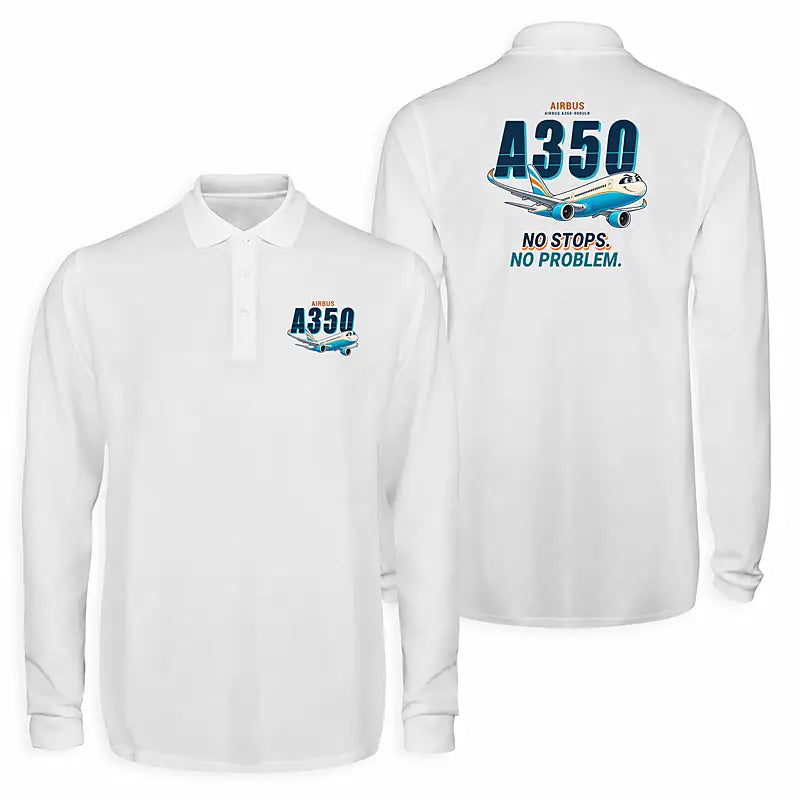 Airbus A350-900ULR Premium Polo T-Shirts - Cartoon - Long Sleeve - White