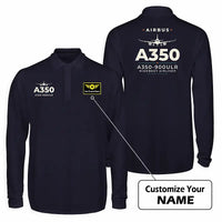 Thumbnail for Airbus A350-900ULR Premium Polo T-Shirts - Heritage + Name - Long Sleeve - Dark Blue