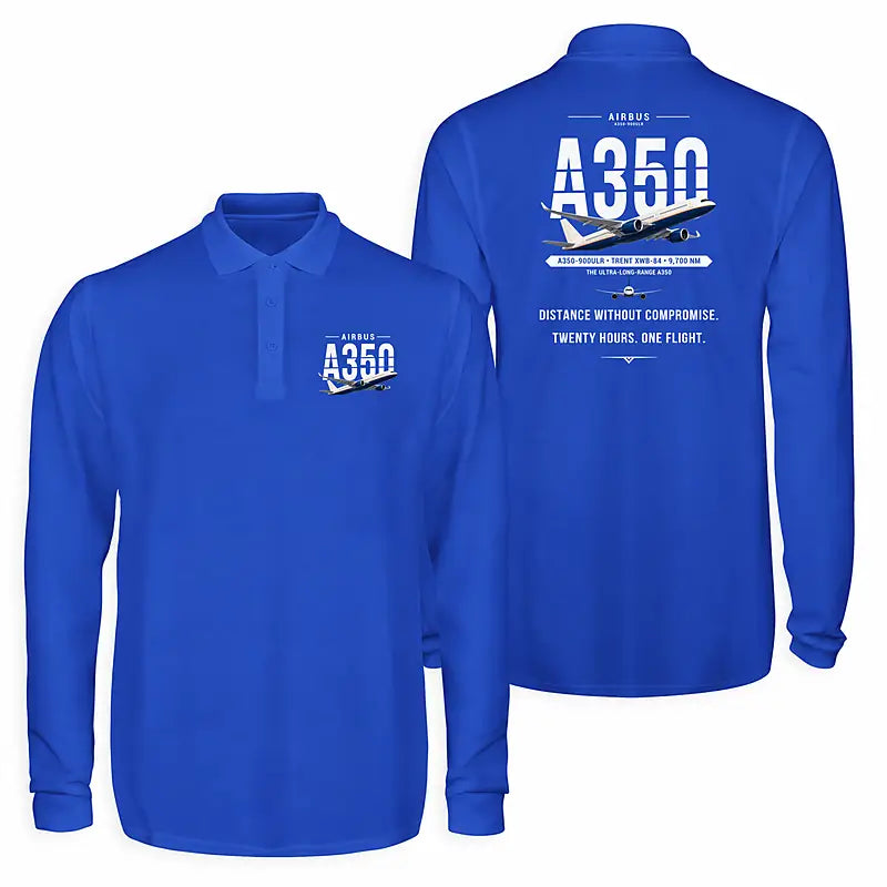 Airbus A350-900ULR Premium Polo T-Shirts - Original - Long Sleeve - Blue